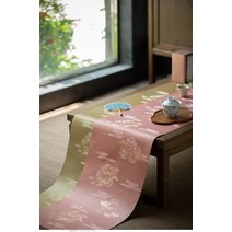 식탁러너 방수 실크 차 녹차 티매트 티테이블 자수, 그린 300x33cm(라이트그레이 방수바닥)