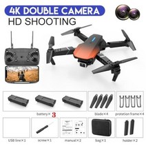 신제품 E88 E525 RC 드론 4K 프로페셔널 1080P 와이드 앵글 HD 카메라 접이식 헬리콥터 와이파이 FPV 높이 보류 선물용, Orange Dual4K Bag 3B