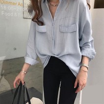 오슈 여성 데일리 심플한 베이직한 컬러 루즈핏 셔츠 블라우스