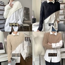 MYKOMI 여성 스웨터 반신 체크 방모 불대칭 니트 스웨터