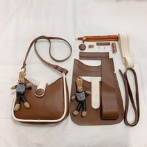 PoeLynt 가죽 가방만들기 DIY 가죽공예 키트 크로스백 퀼트 가방 손바느질 패키지 집콕 취미 생활 선물, 브라운1