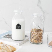 깔끔한 유리 우유병 330ml 플레이팅 촬영 소품 보틀 유리병, 1개, 밀크홀(화이트)