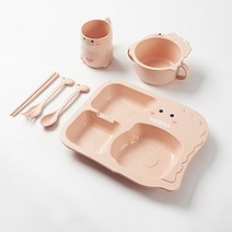 일상HO감 6종set 유아 어린이 얌얌 아기 공룡 식기 세트, 핑크