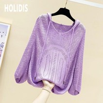 HOLIDIS 여성 7부소매 얇은 펀칭 니트