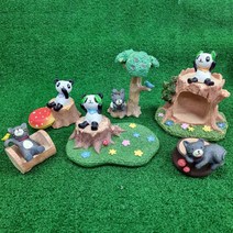 와글와글 미니어쳐 동물세트 부엉이 오너먼트 인테리어소품 미니동물 동물피규어, 세트C-팬더와고양이