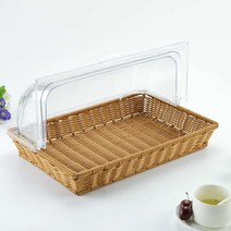 빵 보관 트레이 뚜껑 있는 베이커리 매장 등나무 플레이트, 더블레이어42x28x6.5cm다크베이지+ 커버