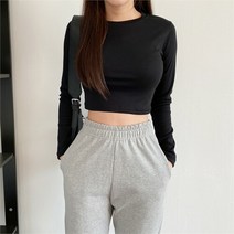셀러허브(잡화) 여자 홈트 비스코스 슬림핏 크롭 긴팔 티셔츠