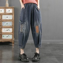 도다인 WAWAMOM 여성 데님 배기팬츠 스크래치 똥싼바지 패치 청바지 DAQ12