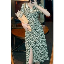 손예진 한소희 st 여름 브이넥 플라워 원피스 수입 복고풍 여성 데이트룩 드레스