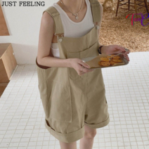 탕크 빅사이즈 여름신상 점프수트 카고 반바지 슬림해 보이는 루즈핏 포켓 와이드 멜빵바지