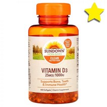 선다운 내추럴 비타민D 비타민디 Vitamin3 25 mcg 1000 IU 400 소프트젤 캡슐, 1000 IU 강철체력, 400카운트