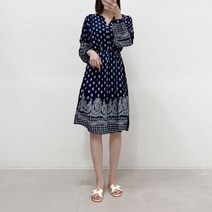 미즈큐즈 / 페이즐리 에스닉 긴팔 루즈핏 미디 원피스