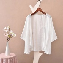 리아리아 여성 여름 루즈핏 숏 면마 가디건 7부 소매 솔리드 얇은 린넨 가디건