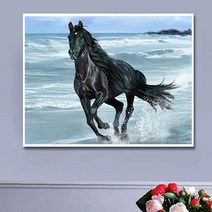안묵 보석십자수 행운을 가져다주는 말 성공 사무실 거실 풍수그림 비즈자수 큐빅 보석십자수 재료 원형비즈 선물용 집들이, 90x70cm