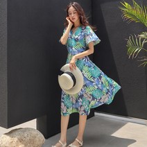 프롬코 여성 여름 블루보타닉 반팔 원피스 [자체제작 FRC70]