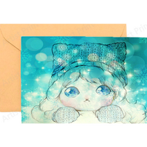 소녀냥 미니엽서 January 1 2p + 카드봉투 2p + 크라프트패키지봉투 1p (무지 도트 스트라이프 중 랜덤)