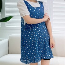 데코나인 여름앞치마 원피스 쉬폰 주름앞치마 어린이집 유치원 공방 꽃, 플라워쉬폰앞치마-블루, 1개