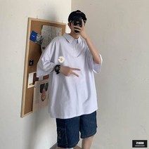가바바 남성 빅사이즈 반팔티 뒤태 빅 플라워 프린팅 카라넥 반팔티 G47396