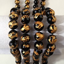 [5604-B-03]원석라운드 12mm 사방신원석(청룡 백호 주작 현무) 오닉스금색 1개