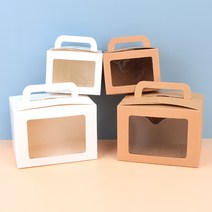 크라프트 상자 쿠키박스 손잡이 사각 투명창 케이스 PVC 선물박스 떡 꽃 캔들 선물, 색상/사이즈, 대 - 브라운