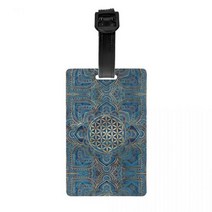 네임텍 캐리어네임택 가방 자수 캐디백 네임택 꽃 로터스 만다라 블루 대리석 수하물 태그 여행 액세서리 PVC 라벨 가방 케이스 이름 ID 주소