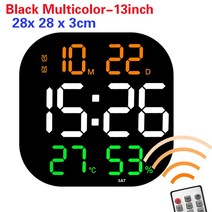 집들이 선물 무선led벽시계 LED 디지털 카운트 다운 벽시계 대형 스크린 온도 날짜 요일 표시 밍 전자 시계 식당 장식 리모컨 포함, [19] D-Black Multicolor