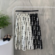 행복여[신상무배]레이디 리본 나염 패턴 밴딩 플레어 스커트