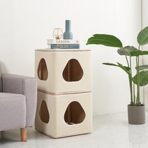 [브리스캣] 2단 커넥트 캣스툴 하우스 고양이가구 숨숨집, 2단커넥트스툴, 브라운