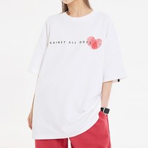 제타22 남녀공용 어게인스트 하트 프린팅 오버핏 반팔 티셔츠 [1715]