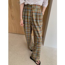 noushop 빈티지 격자 무늬 여성 바지 여름 허리 와이드 레그 스트레이트 팬츠 캐주얼 Streetwear 일본스타일 의류