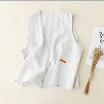 여름 린넨 베스트 얇은 루즈핏 민소매 봄 브이넥 여성 조끼