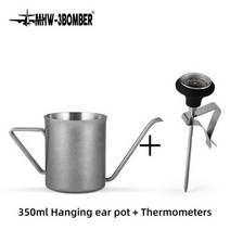 MHW3BOMBER 스테인리스 스틸 구즈넥 티 포트 커피 주전자 온도계 세트 홈 바리스타 양조 액세서리 350ml, 실버 스팟 세트