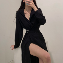 페미닌 옆트임 롱 셔츠 원피스 하객룩