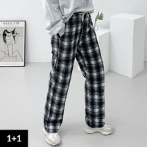 [1+1] 봄신상 세미와이드 타탄체크 밴딩 팬츠 5384