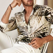 오버핏 페이즐리 셔츠 조폭셔츠 긴팔 남자 시원한 초록 잎사귀