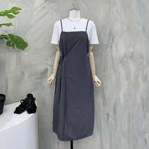 [행복여] 절개 옆 리본 스퀘어 라인 뷔스티에 멜빵 원피스