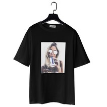 봄여름 핫픽스 티셔츠 상의 개성 루즈핏 라운드넥 레깅스 반팔 빈티지 포트여자