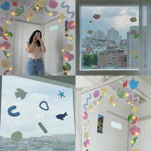 거울 데코 스티커 유리 리무버블 시트지 창문 꾸미기 이쁜 유리창 포인트 글라스 윈도우 셀프 인테리어 미러 카페 현관문 벽 내방 나만의 방 인스타 감성 전신거울 포토존 만들기 diy, 컨페티+플라워