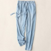 팡팡 올 여름 유행 캐주얼 하이 웨이스트 밴딩 끈 느슨한 데님 롱 청바지 PPA043