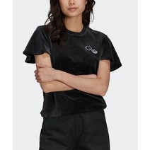 아디다스 벨벳 티셔츠 크롭 반팔 어깨 셔링 블랙 GN3062