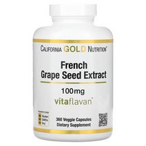 캘리포니아 골드 뉴트리션 California Gold Nutrition 프랑스 포도씨 추출물 VitaFlavan 항산화제 폴리페놀 100mg 베지 캡슐 360정, 1PACKAGE, 상세설명참조, 1개
