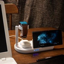 천잠 4IN1 미니스탠드 스마트기기 충전기 삼성 애플전용 F5 무선충전기, 4IN1 미니스탠드 무선 충전기, 삼성전용, 블랙