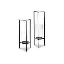 애슐리 지넷 컨템포러리 메탈 2피스 캔들 홀더 세트 허리케인 글라스 블랙 시그니처 디자인