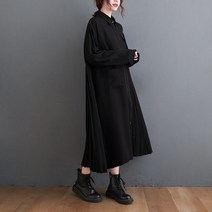 여성 봄가을 빅사이즈 셔츠넥 플리츠 빅스윙 원피스 루즈핏 긴팔 캐주얼 마담패션 스커트