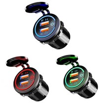 12v24v usb 고속 충전기 소켓 빠른 충전 3.0 자동차 충전기 듀얼 usb 소켓 자동차 충전기 터치 스위치 전자 라이터, 푸른