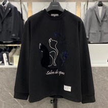 리버클래시 22F/W 블랙 고양이 라인 자수 포인트 세미오버핏 맨투맨 (LIW41918)