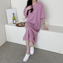 오슈 캐주얼룩 심플한 나들이 편한 일상용 반팔 원피스