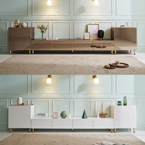 슈퍼홈 루미 골드 2200 낮은 거실장 TV다이 75인치 85인치, 골드미러