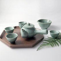 드리다샵 여주 찻잔 5인 청자 다기세트 전통 보이차 다도세트, (선물포장)다관 1ea+숙우 1ea+다기잔 5ea