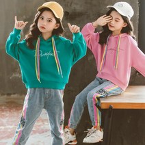 베비포 여아용 삼색 후드티 청바지 상하복 세트 BQ59